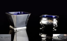 2 Silver Mustard Pots. Both Complete with Blue Liners. One Hallmarked Birmingham 1926 and One