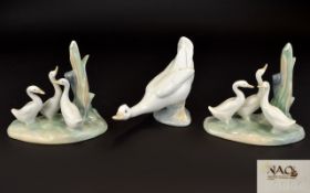 Nao by Lladro Porcelain Geese Figures - Please See Photo. All Marked to Underside. Height 4.