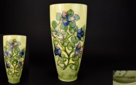 William Moorcroft Signed Tall Tube lined Vase, Bourgainvillaea Design,