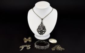 A Collection Of Vintage And Marcasite Set Costume Jewellery Six items in total to include,