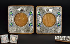 Art Nouveau Small Nice Quality Pair of Silver and Enamel Photograph Frames,