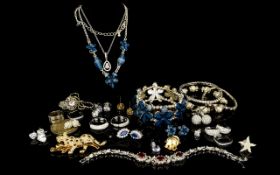 A Mixed Collection Of Contemporary Crystal Set Costume Jewellery Over twenty items,