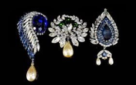 A Collection Of Large 1950's Crystal Set Statement Brooches Three in total,