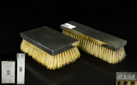 Art Deco Period Pair of Engine Turned Silver Gentleman's Hair Brushes, Pure Bristle. Hallmark London