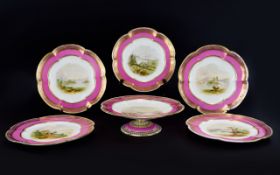 Sevres Style Hand Painted Plates together with a cake stand. (6) items in total.