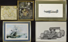 A Collection of Framed Prints including Alan Stammers John Player Special Motor Racing print,