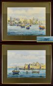 A Pair Of Original Watercolours Depicting Maltese Harbour Scenes Two in total, rendered in loose