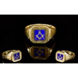 Masonic 9ct Gold and Enamel Two Sided Signet Ring. Fully Hallmarked - Please See Photo. 6.2 grams.