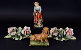 A Small Collection Of Vintage Capodimonte Figures Four items in total to include matching candle