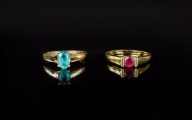 Ladies - Pair of 9ct Gold Stone Set Dress Rings. Fully Hallmarked. Ring Size - R.
