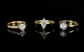 Ladies - Small Collection of Impressive Single Stone C.Z Dress Rings ( 3 ) In Total.