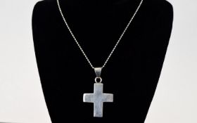 Mexican Silver Statement Cross Pendant And Chain A large chunky silver cross on long silver bead