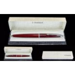 Parker 45 Fountain Pen with Box and Papers. 14ct Gold Nib, Maroon and Chrome. As New Condition. c.