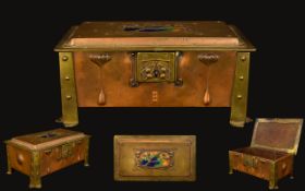 A Jugendstil Enamel Copper And Brass Box A rare copper cigar/trinket box of rectangular form with