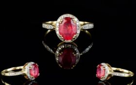 Ladies 9ct Gold Set Ruby and Diamond Dress Ring.