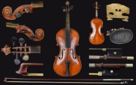 Old 19th Century Violin with Bow. Possibly French / German. The Violin Has No Marks or Labels, Looks