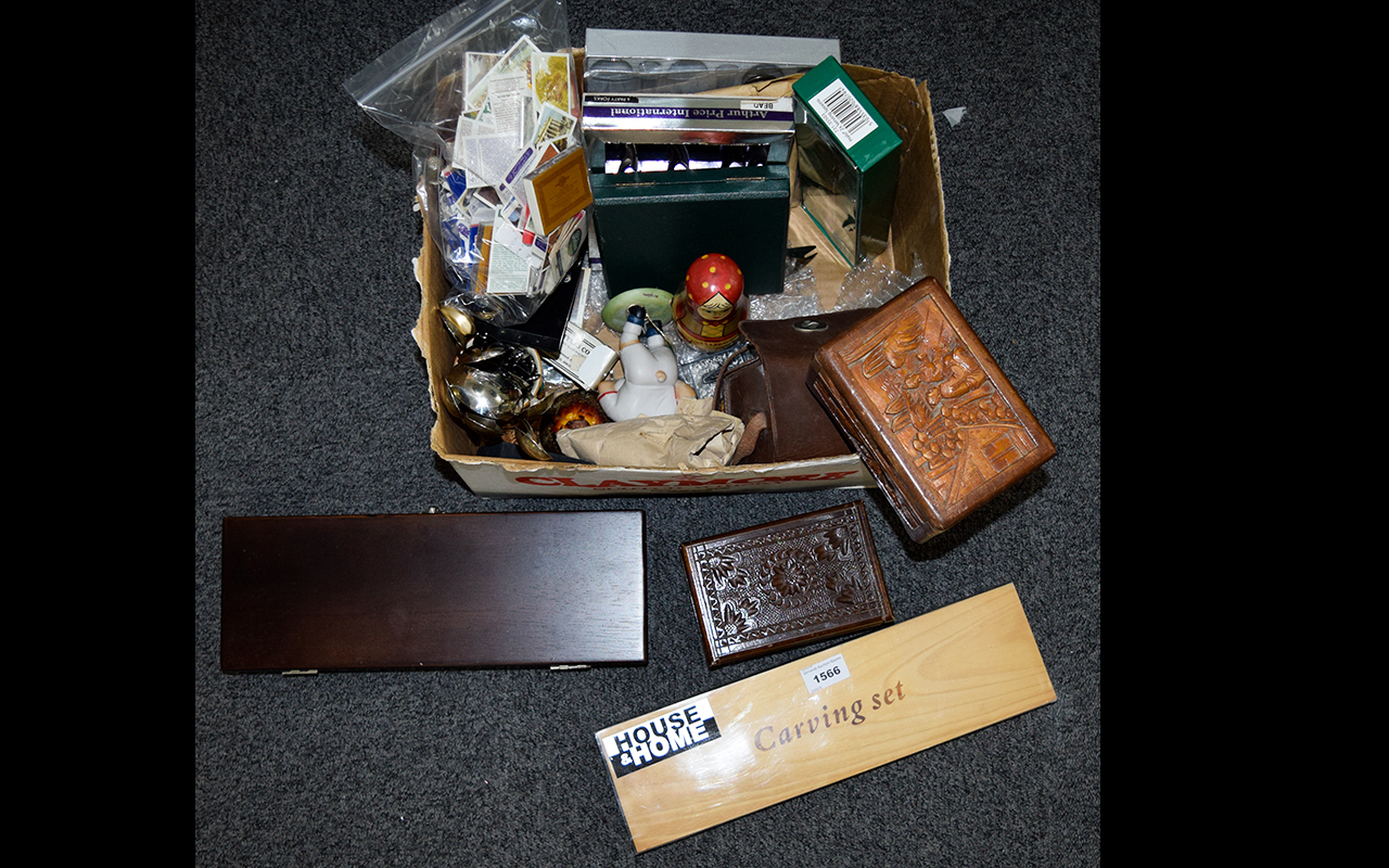 Mixed Lot Of Household Items And Collectables To Include Carving Set, Booklets Of Matches , Modern