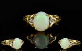 Ladies 9ct Gold Opal And Diamond Set Dress Ring.