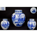 Chinese Blue and White 19th Century Fine Quality Globular Shaped Lidded Ginger Jar. Height 7.25