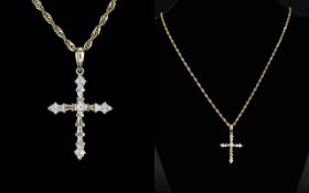 9ct Gold Diamond Set Cross with Attached Fancy 9ct Gold Chain. Both Fully Hallmarked.