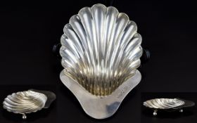 Edwardian Period Shell Shaped Silver Bon-bon Dish, Raised on 3 Ball Feet.