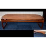 Scandinavian Style Mid Century Coffee Table, low teak table with rectangular top and organic form