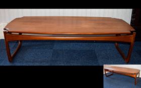 Scandinavian Style Mid Century Coffee Table, low teak table with rectangular top and organic form