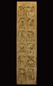 Carved Wooden Biscuit Mould, Folk Art Treen Plank Containing 12 Animal Moulds. 24 x 6 Inches