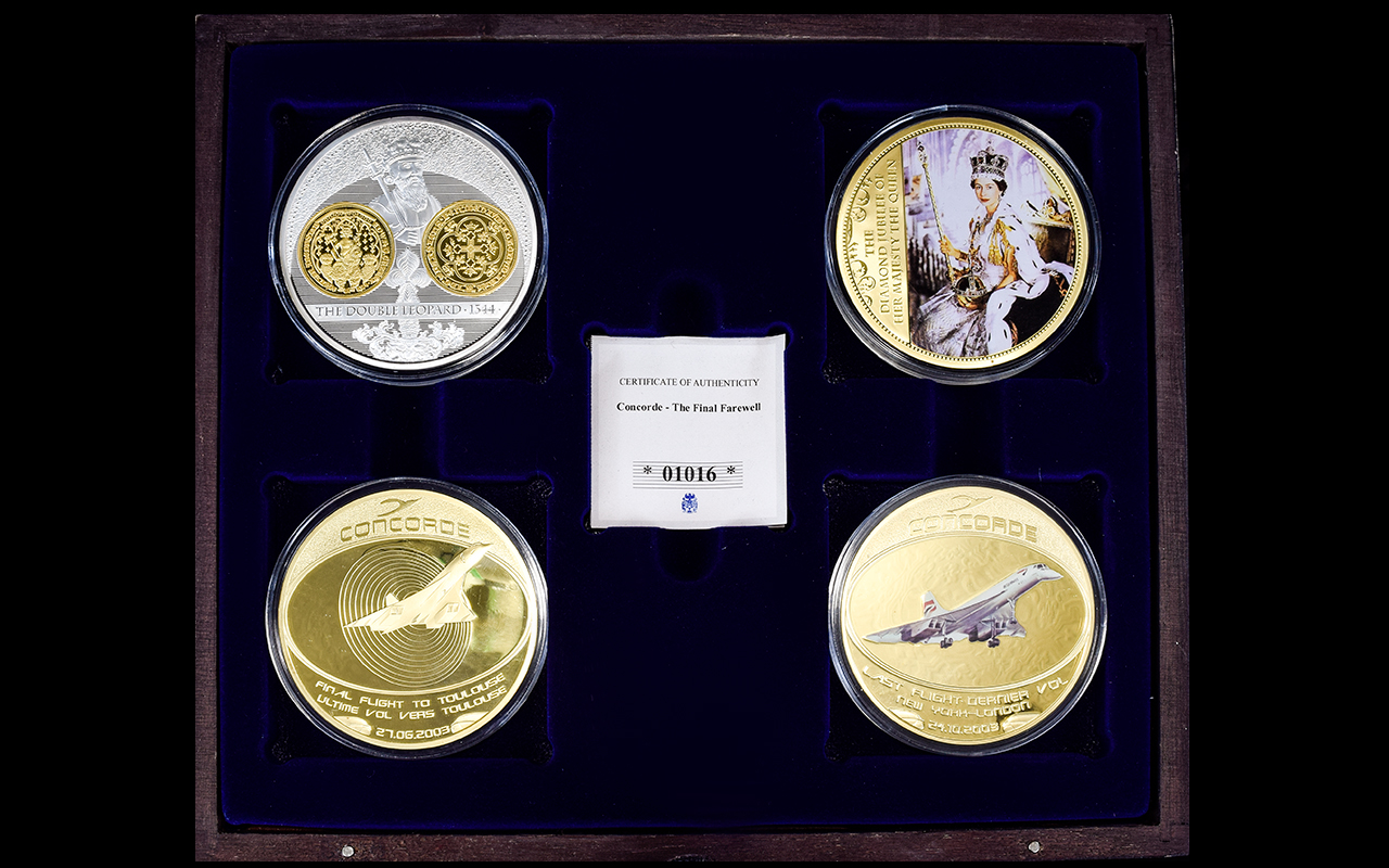 Windsor Mint Collection of Super Size Commemorate 24ct Gold Plated Proof Medallions ( 4 ) In Total.