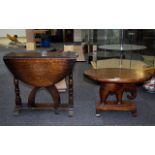 Small Oak Drop Leaf Table, Together With A Small Coffee table With Carved Elephant Support