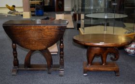 Small Oak Drop Leaf Table, Together With A Small Coffee table With Carved Elephant Support