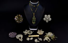 A Large Collection Of 1950's Crystal Set Costume Jewellery Fourteen items in total toinclude large