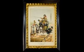 Tom Merry Framed Colour Lithograph Presentation Cartoon 'The Road To Ruin Or Too Fast To Last'