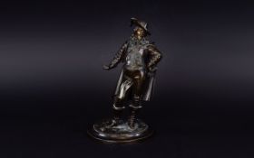 A French Late 19th Century Detailed Bronze Figure / Sculpture of a Musketeer, Dressed In Full Attire