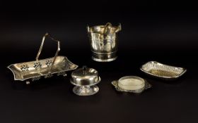 A Small Collection of Silver Plated Items comprising ice bucket and tongs, entree dish,