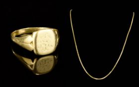 18ct Gold Box Chain Marked 750 18ct - 15 Inches In length + a 18ct Gold Gents Ring, Marked 18ct.