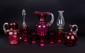 Late 19th Century/ Early 20th Century Collection Of Cranberry Glass pieces. (11) Eleven in total.
