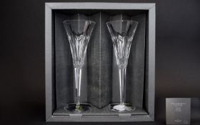 Waterford Crystal Toast of The Year 2000 Cut Crystal Pair of Toasting Flutes ' Love ' Second