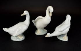 Nao by Lladro Geese Figures ( 3 ) Various Positions, All In Mint Condition & 1st Quality.