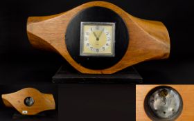 Art Deco Period Unusual and Impressive - Large Bespoke Teak Propeller 8-Day Desk / Mantel Clock.