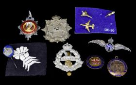 A Small Collection of Military Cap Badges and Medals. Some Silver and Enamel. Comprises 1/ R.A.