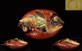 Bordallo Pinheiro Portuguese Superb Quality Late 19th Century Majolica Two Fishes Lidded Tureen