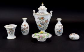 A Collection Of Wedgwood Kutani Crane Ceramics Six items in total to include twin handle urn,