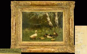 Constant Artz (Dutch 1870-1951) Original Oil On Ply-Panel 'Ducks And Ducklings In The Shade Of A