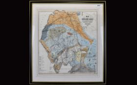 Framed Map Of The English Lakes And Adjoining Country, Geologically Coloured By John Ruthven Of
