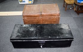 Large Early 20thC Travelling Trunk Together With A Black Painted Metal Trunk
