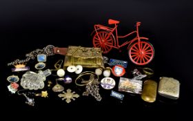 Mixed Lot Of Collectables, To Include Enamelled Badges, Vesta Case, Costume Jewellery,