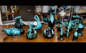 A Collection Of Green/Black Blue Mountain Bird Ceramic Figures comprising of six ducks and six