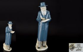 Nao by Lladro Porcelain Figure ' Jewish Rabbi ' Issued 1982 - 2002. Stands 12.25 Inches High.