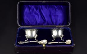 George V Pair of Silver Salts with Spoons. Hallmark Birmingham 1919.